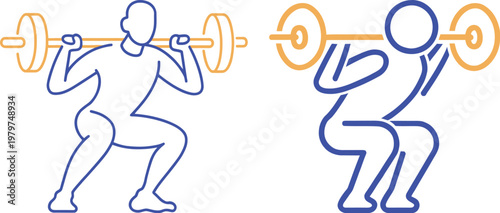Weightlifting exercise illustration front squat and overhead press