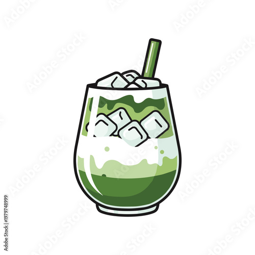 Refreshing Green Drink with Ice Cubes.