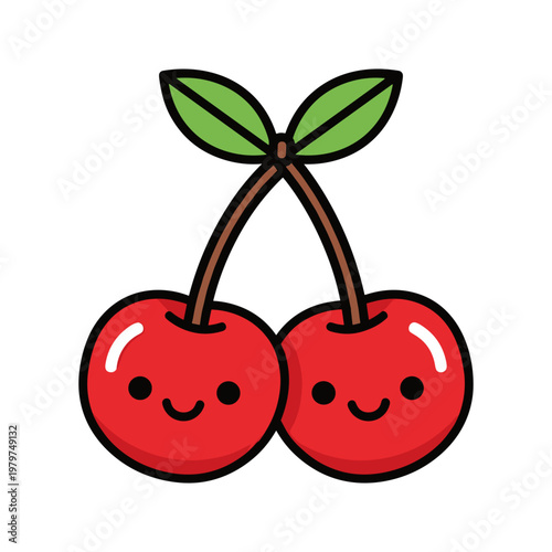 Two cartoon cherries with smiling faces.