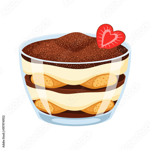 Tiramisu dessert in a glass bowl.