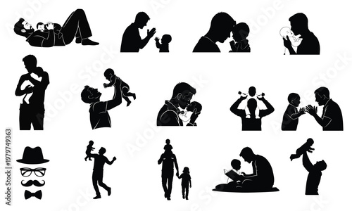 Family silhouettes a collection of parental love and childhood moments, Father and baby . 