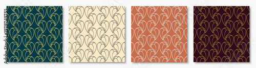 Seamless Art Deco patterns with elegant golden geometric ornaments on 4 Premium Colorways. Luxury vector textures for premium packaging and interior design.