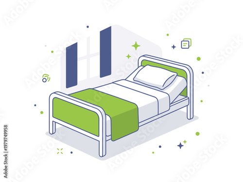Patient bed isometric vector illustration for clean healthcare design