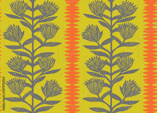 Hand drawn contrast minimal abstract floral pattern. Collage block print contemporary botanical. Fashionable lush ornament template for design. Ethnic style.