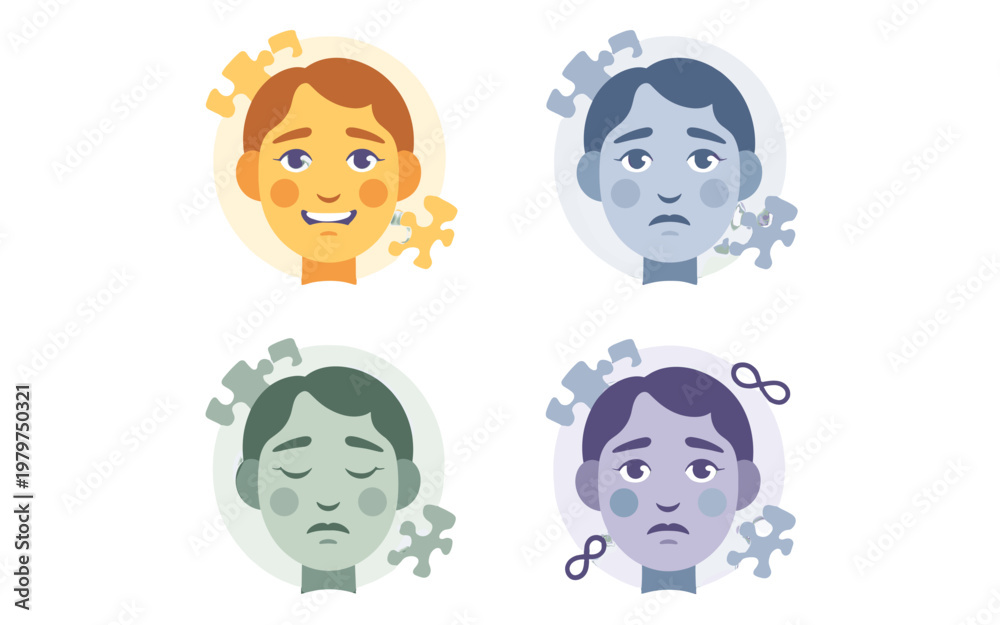Obraz premium A illustration showing the diverse emotional states of a person.