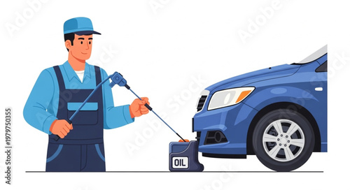 Mechanic Performing Car Maintenance Oil Change Service.