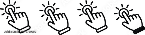 Set of hand clicker icons with finger pointing and touch gestures representing digital interaction website navigation user interface online selection and modern technology vector illustration.
