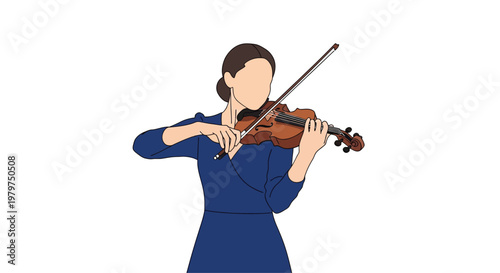 Woman Playing Violin Musical Instrument.