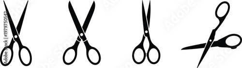 Set of black scissors silhouettes in various open positions representing tailoring haircutting craft tools school supplies office stationery and sharp cutting equipment vector illustration.