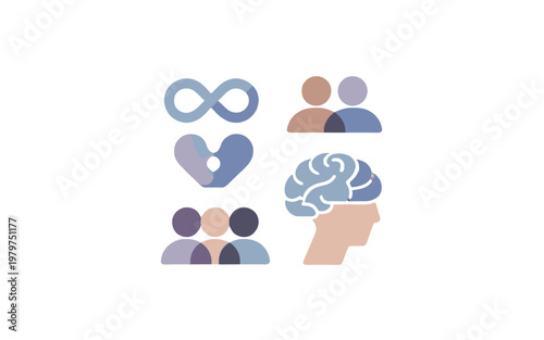 A set of icons representing different ideas and concepts, including love, infinity, and teamwork.