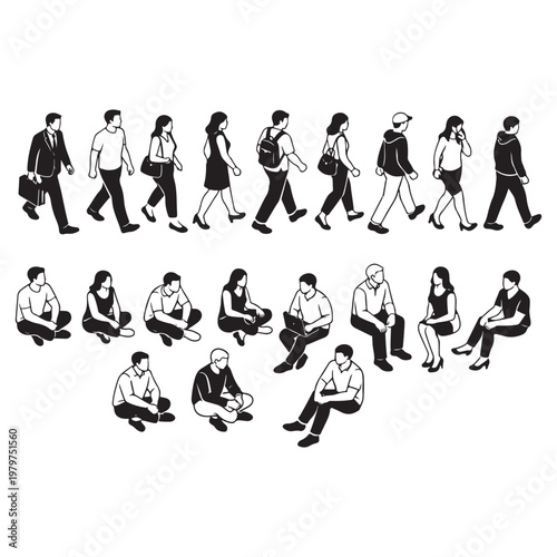 Isometric People Collection – Walking & Sitting Human Figures for Architecture Diagrams