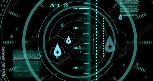 Animation of scopes and scientific data processing over black background