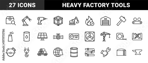Minimalist industrial and manufacturing line icon set