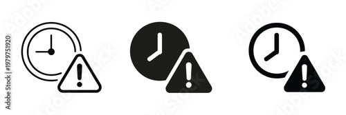 Time warning and deadline alert icon set, urgent notification symbols
