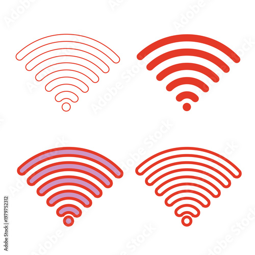 WiFi Signal Icon Set Wireless Network Symbols Line and Solid Style in Multiple Colors