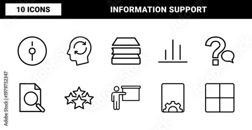 Information and support line icons set for web and help desk design.