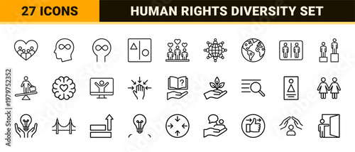 Inclusivity and social equity minimalist line icon set