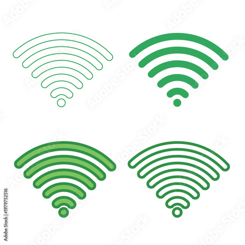 WiFi Signal Icon Set Wireless Network Symbols Line and Solid Style in Multiple Colors