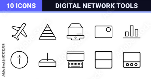 Information technology linear icons for web and data systems