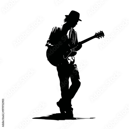 Silhouette of a man playing guitar.