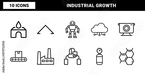 Innovation business and industrial manufacturing line icons