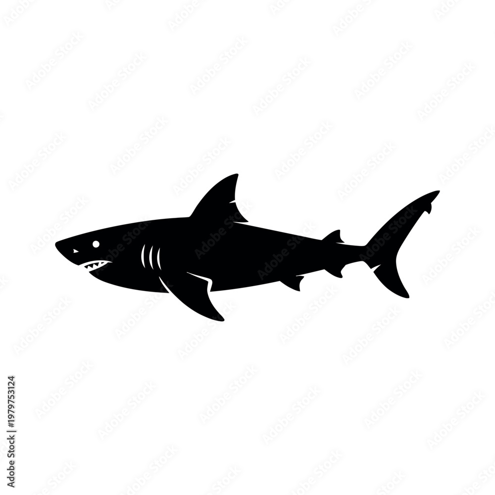 Obraz premium Shark swimming silhouette black vector icon illustration art