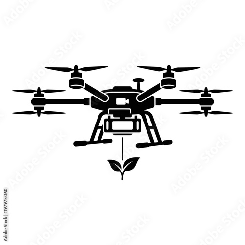 Agricultural drone with growing plant icon