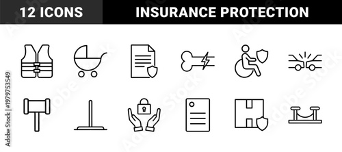 Minimalist insurance and protection line icon set