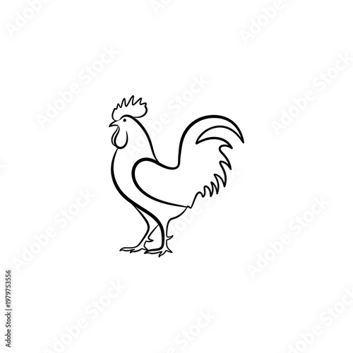 Black line drawing of a rooster.