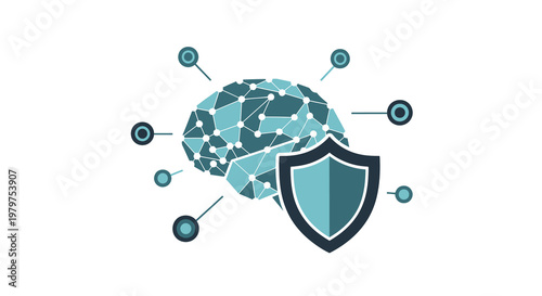 AI Security and Brain Protection Concept with Digital Network and Shield Symbolizing Data Safety and Cyber Defense