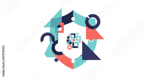 Abstract geometric design with circular flow and interconnected shapes, representing innovation and synergy in technology and business processes