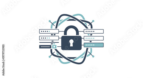 Digital data security concept with a prominent padlock icon, symbolizing comprehensive online privacy and cyber protection, safeguarding information from access
