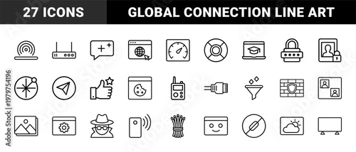 Minimalist internet and technology outline icon set for web and app design