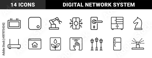 IoT and smart home automation minimalist line icons