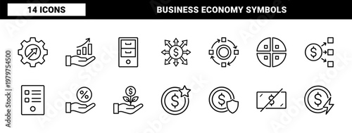Investment and financial growth minimalist line icon set with business symbols