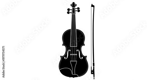 Black violin and bow instrument.