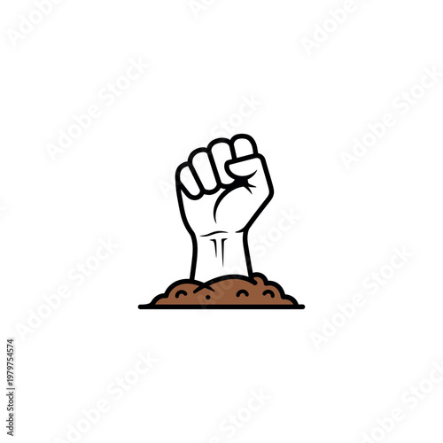 Raised Fist Emerging From Brown Soil.