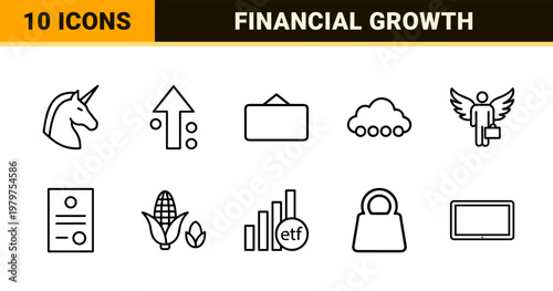 Minimalist investment and finance line icon set for business and growth