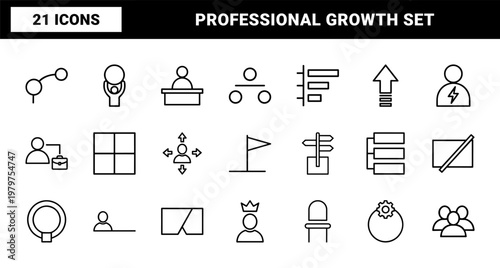 Business career and employment thin line icon set for professional growth