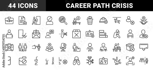 Unemployment and job loss line icons for business and career crisis
