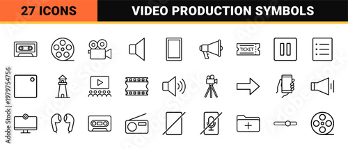 Minimalist video and multimedia outline icon set