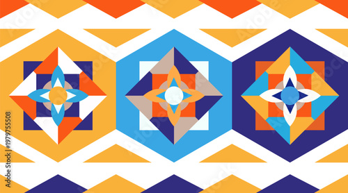 A stylish background featuring geometric shapes in a vibrant color palette.