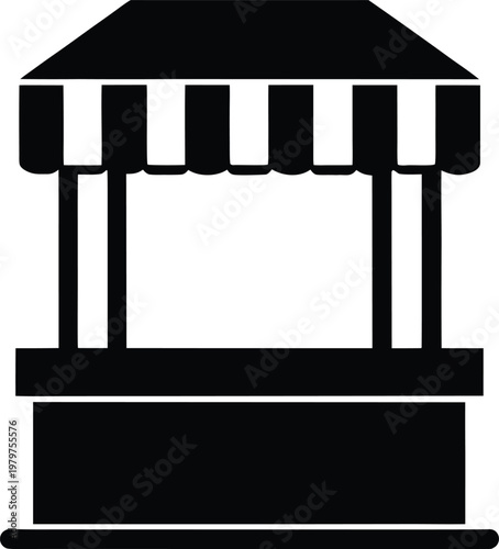 A Simple Black And White Icon Of A Market Stall Vector, illustration