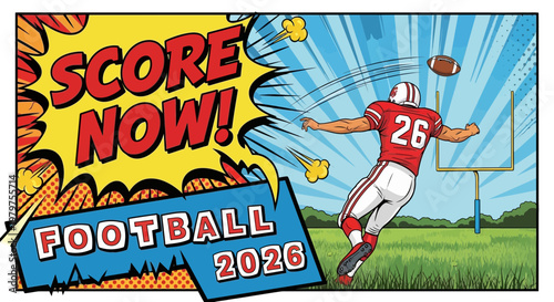American Football Player Scores Touchdown in Comic Book Style