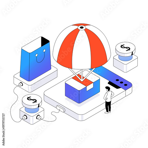 An illustration design of parachute delivery