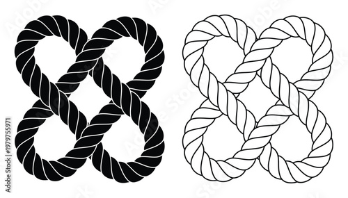 Black and White Rope Knot Infinity Symbol and Intertwined Loops