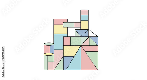 Colorful geometric shapes puzzle pieces.
