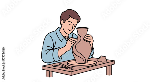 Man working on clay pottery.