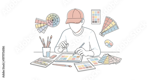 Designer working with color palette.