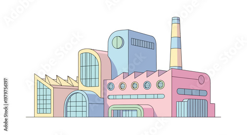 Colorful Industrial Factory Building Structure.
